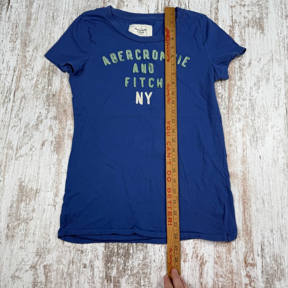 VTG Y2K Abercrombie and Fitch NY Blue Graphic Tee Shirt Puff Print Logo Large - Picture 4 of 6